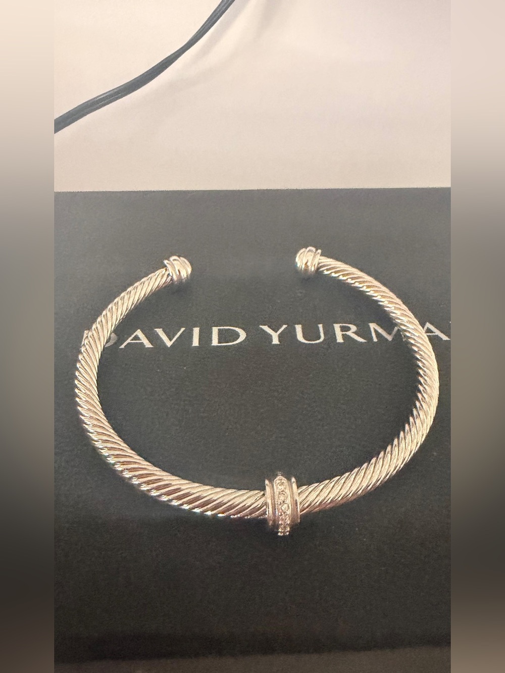 David Yurman Sterling Silver Twisted Cable Cuff with Center Ring